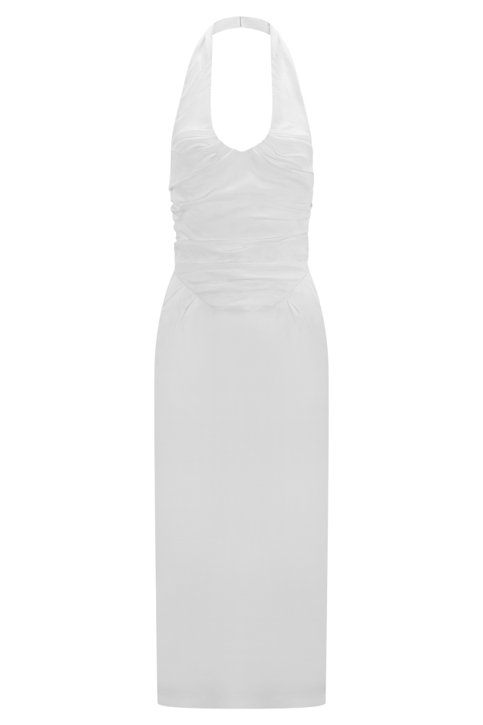 Daniela Ruched Halter Midi Dress - White