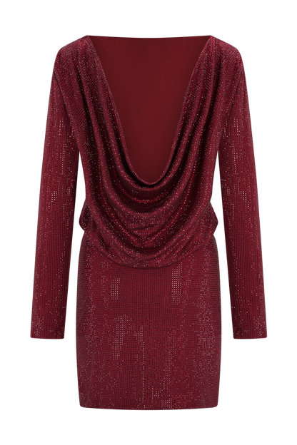 Darius Diamante Cowl Mini Dress - Wine