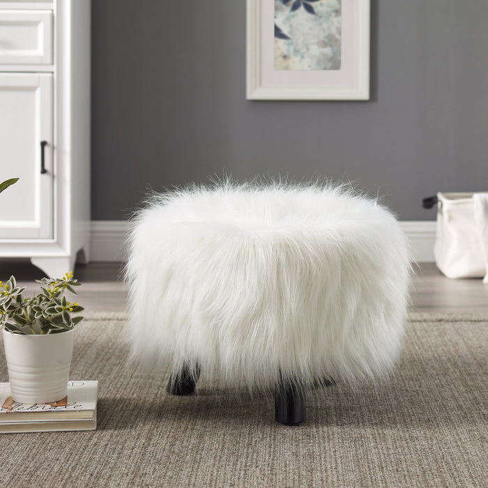 Dase White Faux Fur Stool