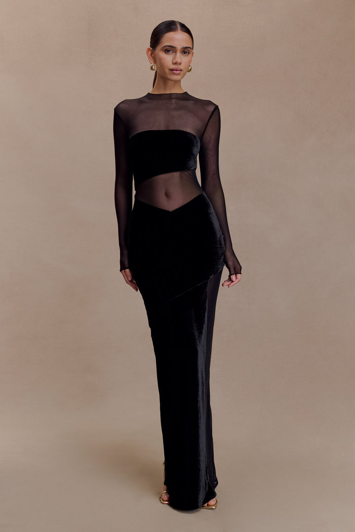 Davina Velvet And Mesh Maxi Dress - Black