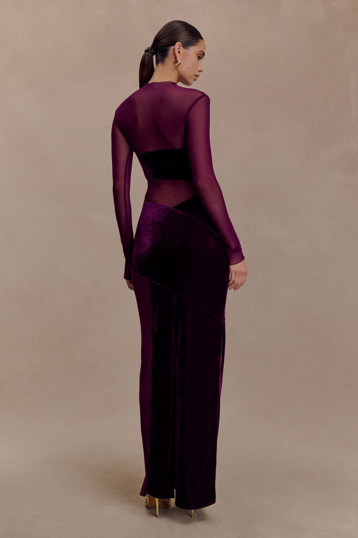 Davina Velvet And Mesh Maxi Dress - Purple