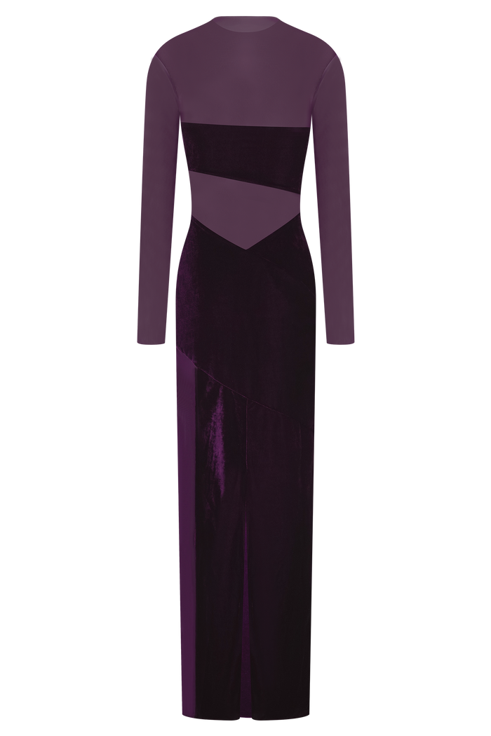 Davina Velvet And Mesh Maxi Dress - Purple