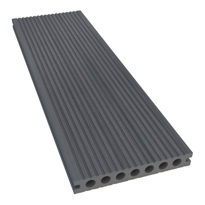 NeoTimber Deluxe Hollow Composite Deck Board – Grey – Angled Close-Up - Grooved