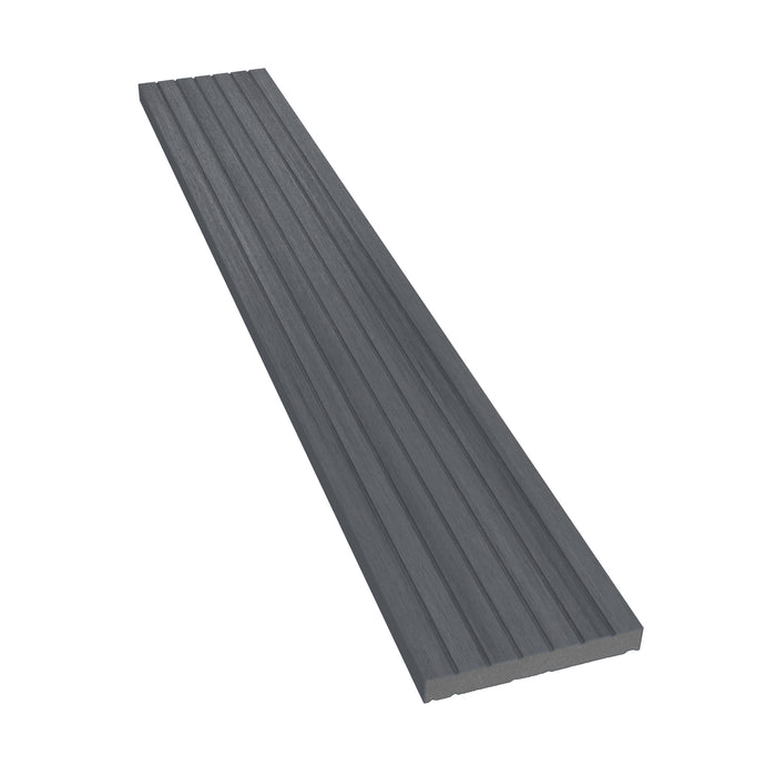 NeoTimber Deluxe & Slatted Composite Cladding Skirting Trim – Grey – Angled Close Up - Grooved