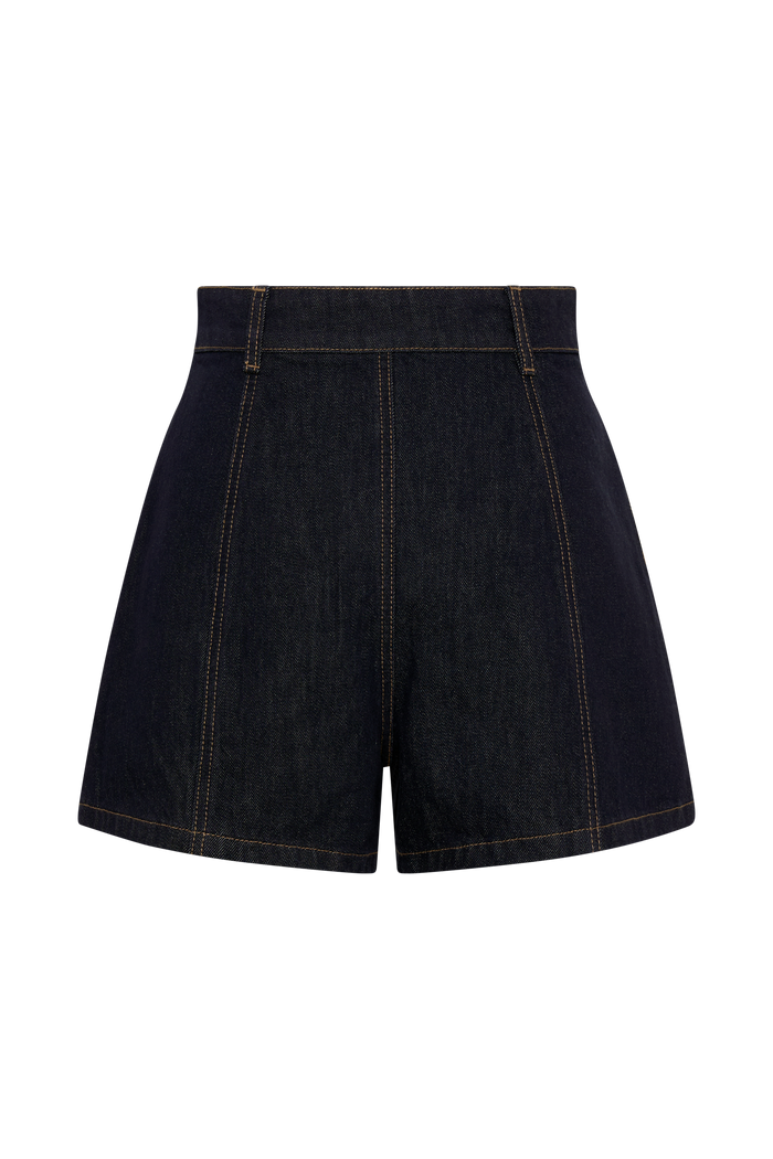 Demi High Waisted Denim Shorts - Washed Indigo Blue