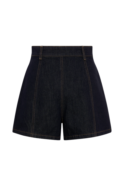 Demi High Waisted Denim Shorts - Washed Indigo Blue