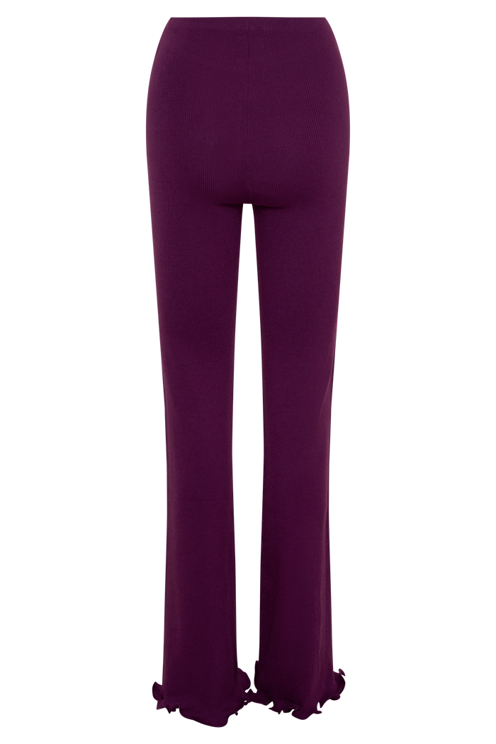 Diya Ribbed High Waisted Pants With Wire Hem - Plum