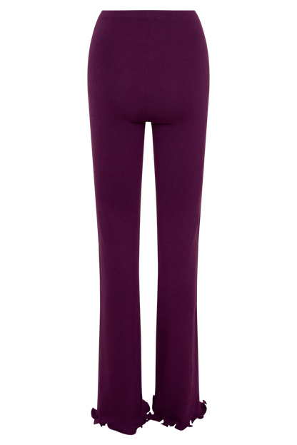 Diya Ribbed High Waisted Pants With Wire Hem - Plum