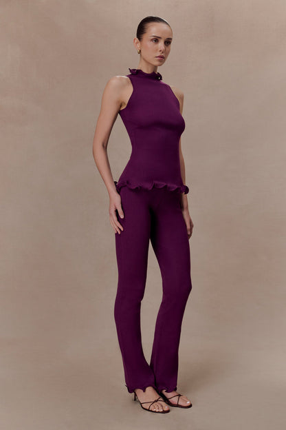 Diya Ribbed Sleeveless Top With Wire Hem - Plum