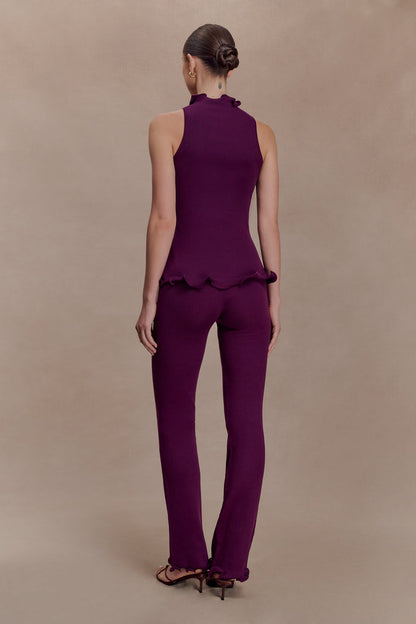 Diya Ribbed Sleeveless Top With Wire Hem - Plum