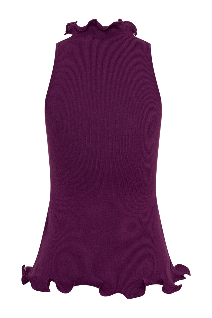Diya Ribbed Sleeveless Top With Wire Hem - Plum