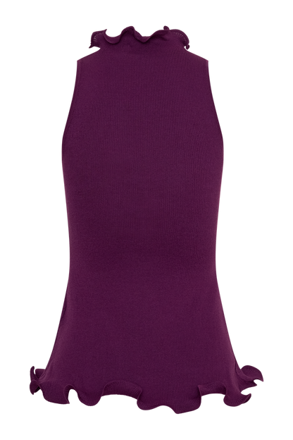 Diya Ribbed Sleeveless Top With Wire Hem - Plum