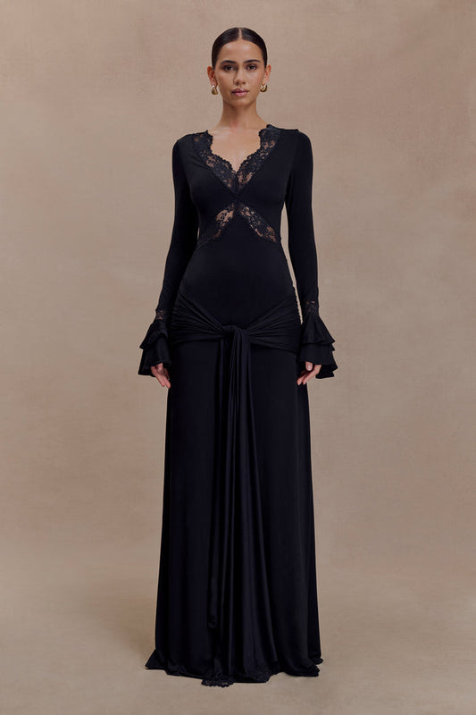 Electra Slinky Lace Maxi Dress - Black