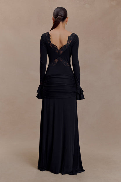 Electra Slinky Lace Maxi Dress - Black