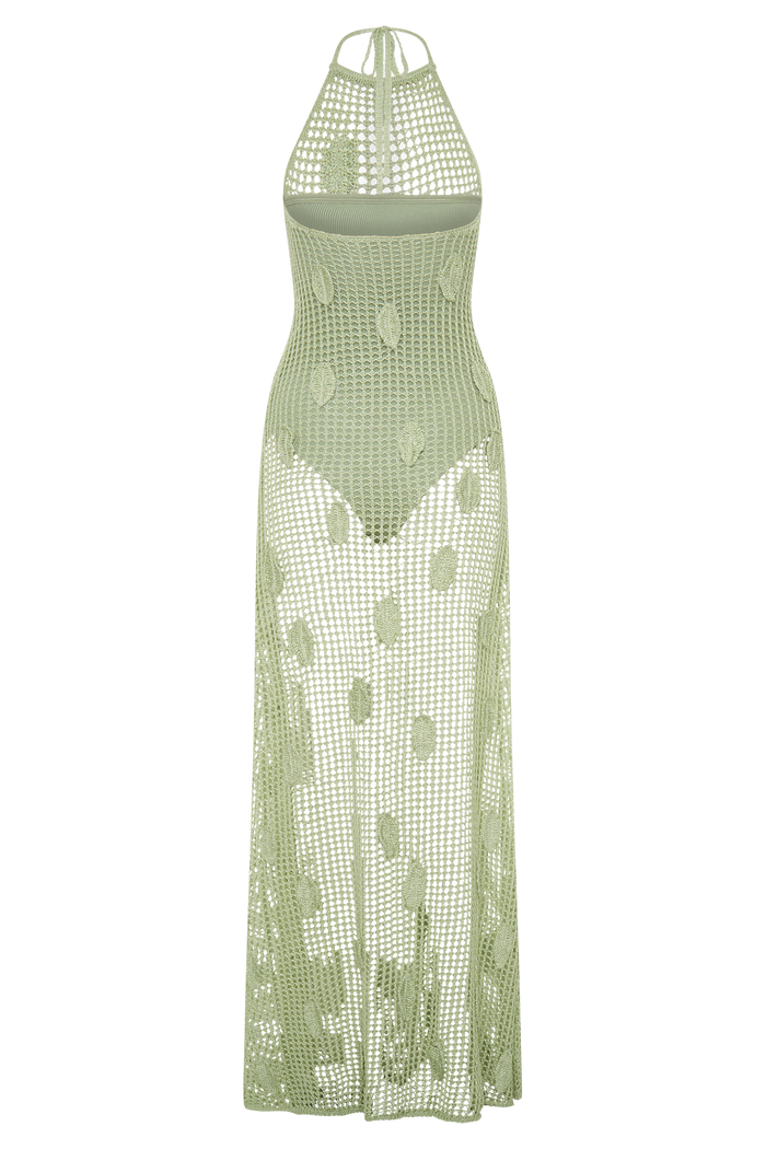 Elfie Crochet Halter Maxi Dress - Pastel Green
