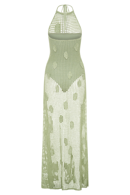 Elfie Crochet Halter Maxi Dress - Pastel Green