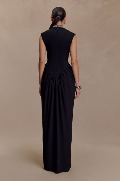Elisa Diamante Neck Maxi Dress - Black