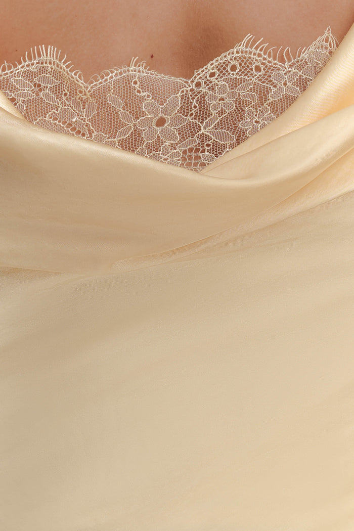 Eliza Long Sleeve Cowl Lace And Satin Maxi Dress - Lemon