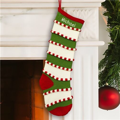 Embroidered Green Striped Stocking - Bliss EDU