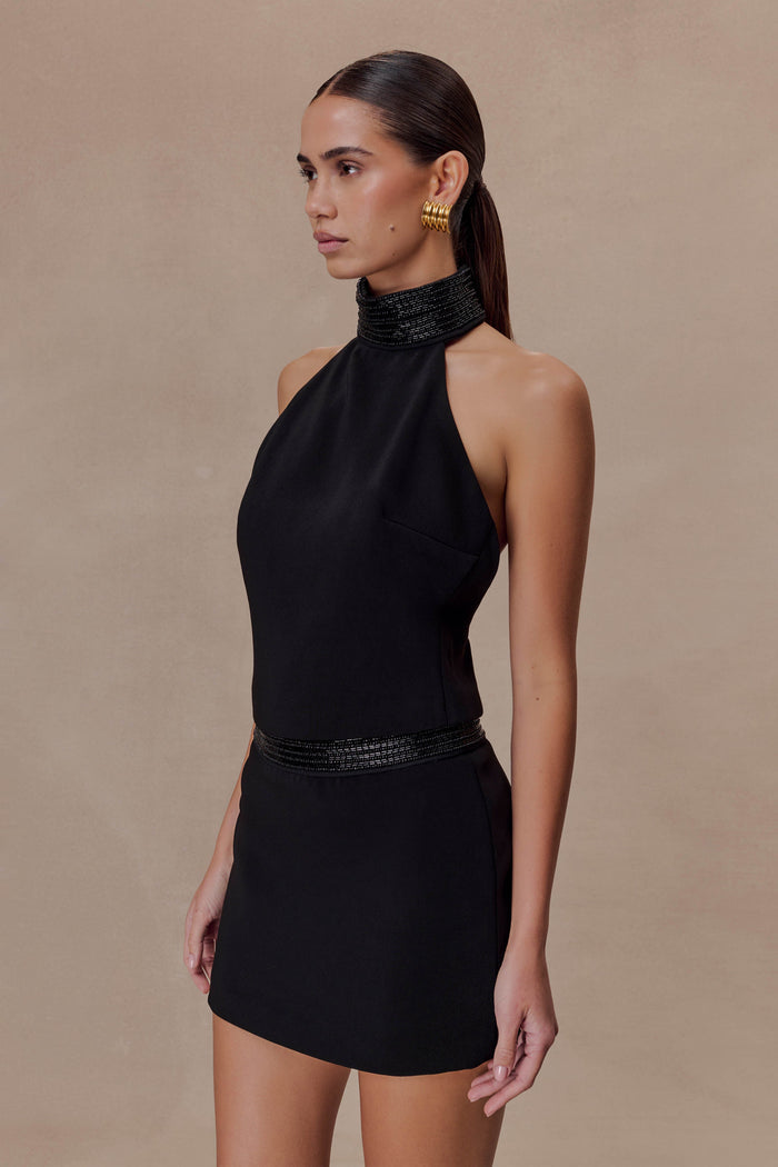 Emilia Beaded Waistband Mini Skirt - Black