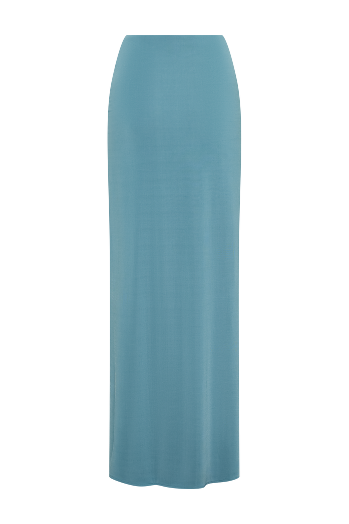 Erina Slinky Ruched Maxi Skirt With Hardware - Teal