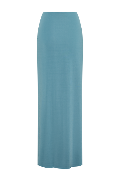 Erina Slinky Ruched Maxi Skirt With Hardware - Teal