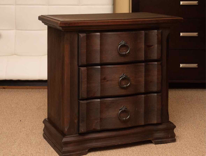 Espresso Finish Oak 3 Drawer Metal Pull Handles Nightstand