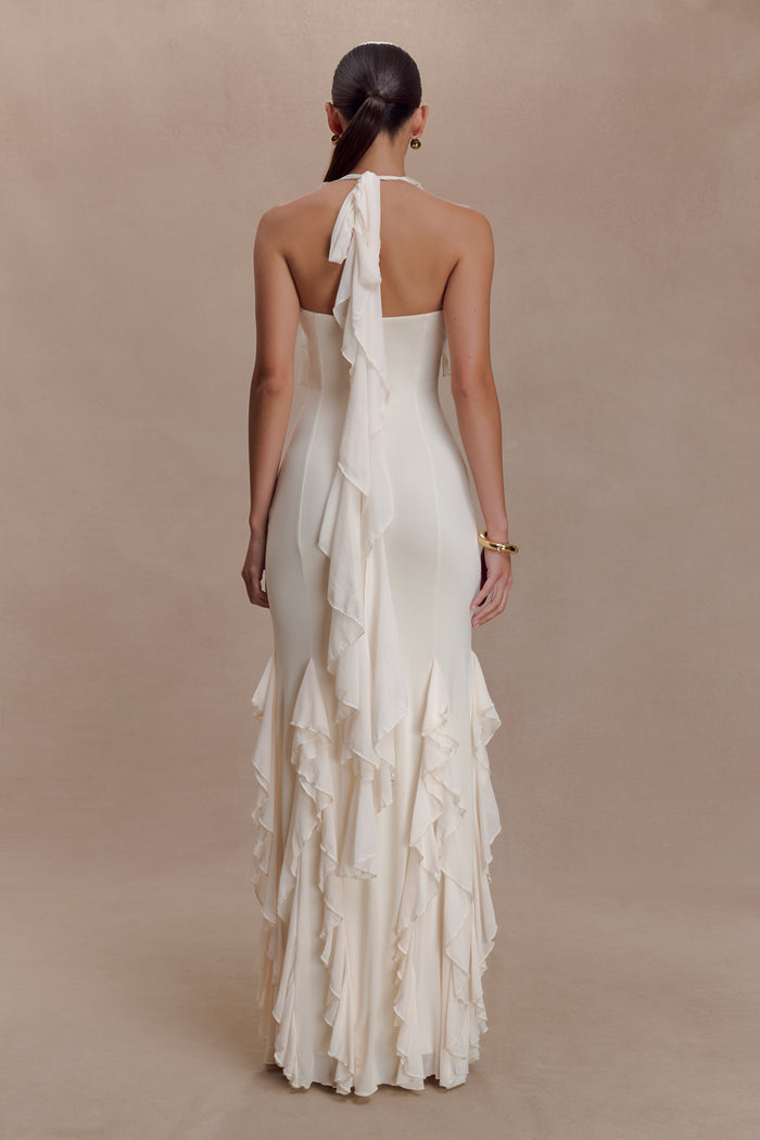 Etta Ruffle Slinky Maxi Dress - Ivory