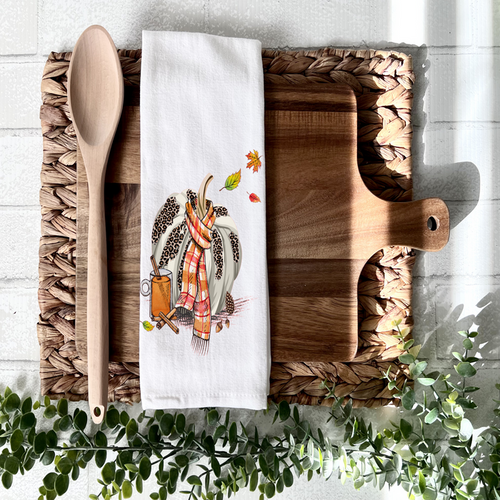Fall Pumpkin Scarf Tea Towel, Fall Kitchen Décor, Fall Party Décor