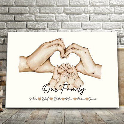 Family Name Home Decor Parents Hands Personalized Custom Framed Canvas Wall Art
