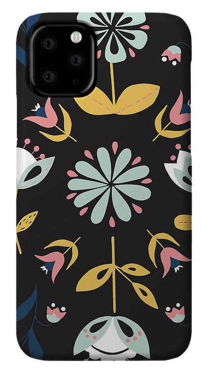 Folk Flower Pattern in Black and Blue - Phone Case