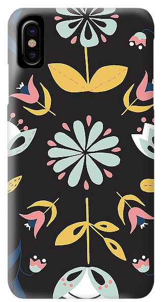 Folk Flower Pattern in Black and Blue - Phone Case