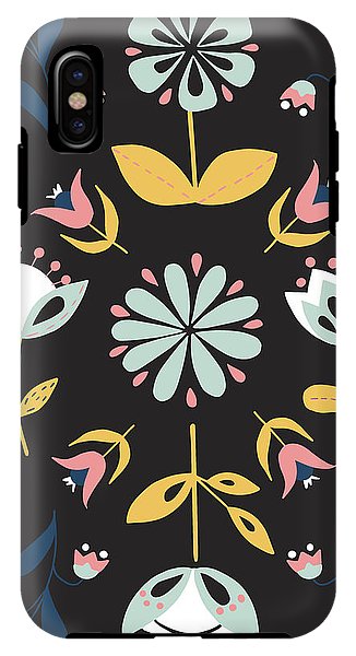 Folk Flower Pattern in Black and Blue - Phone Case