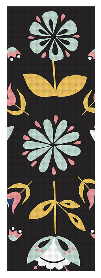 Folk Flower Pattern in Black and Blue - Yoga Mat