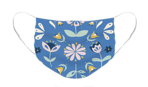 Folk Flower Pattern in Blue - Face Mask