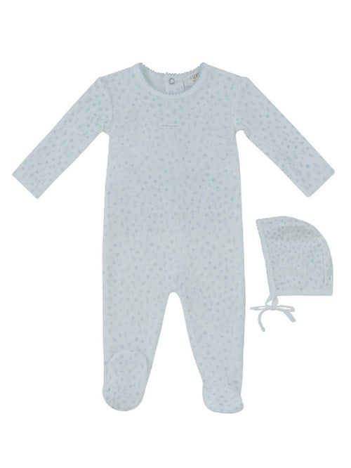 footie velour printed with bonnet - blue