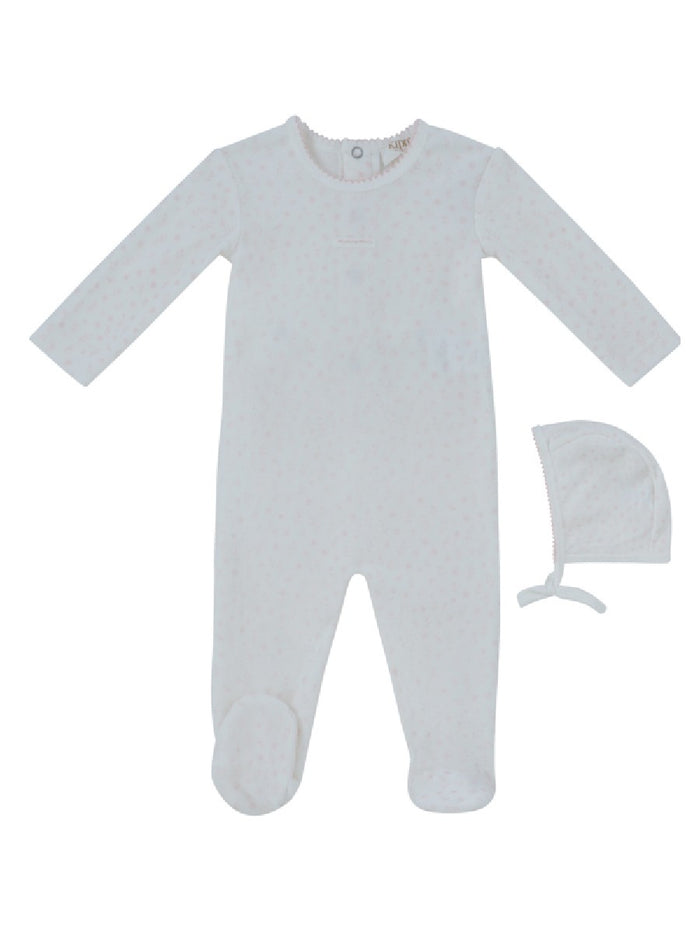footie velour printed with bonnet - rose