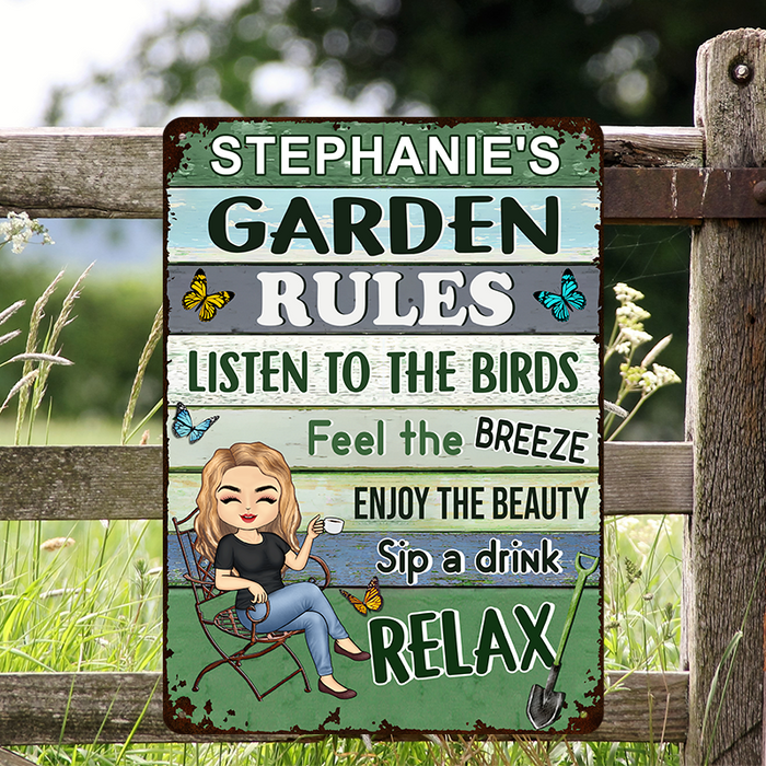 Garden Rules Feel The Breeze Gift For Her Personalized Custom Gardening Metal Sign
