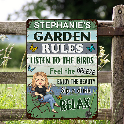 Garden Rules Feel The Breeze Gift For Her Personalized Custom Gardening Metal Sign