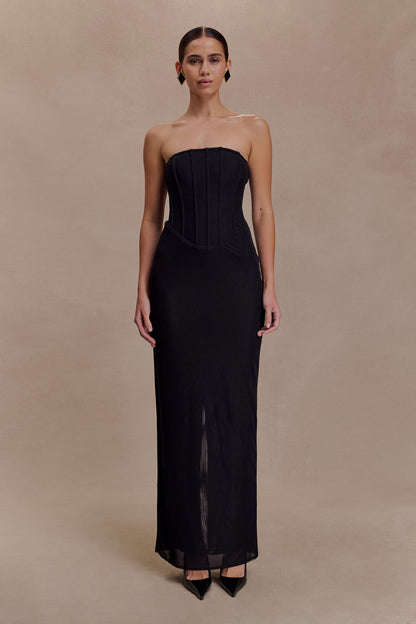 Gemma Strapless Mesh Maxi Dress - Black
