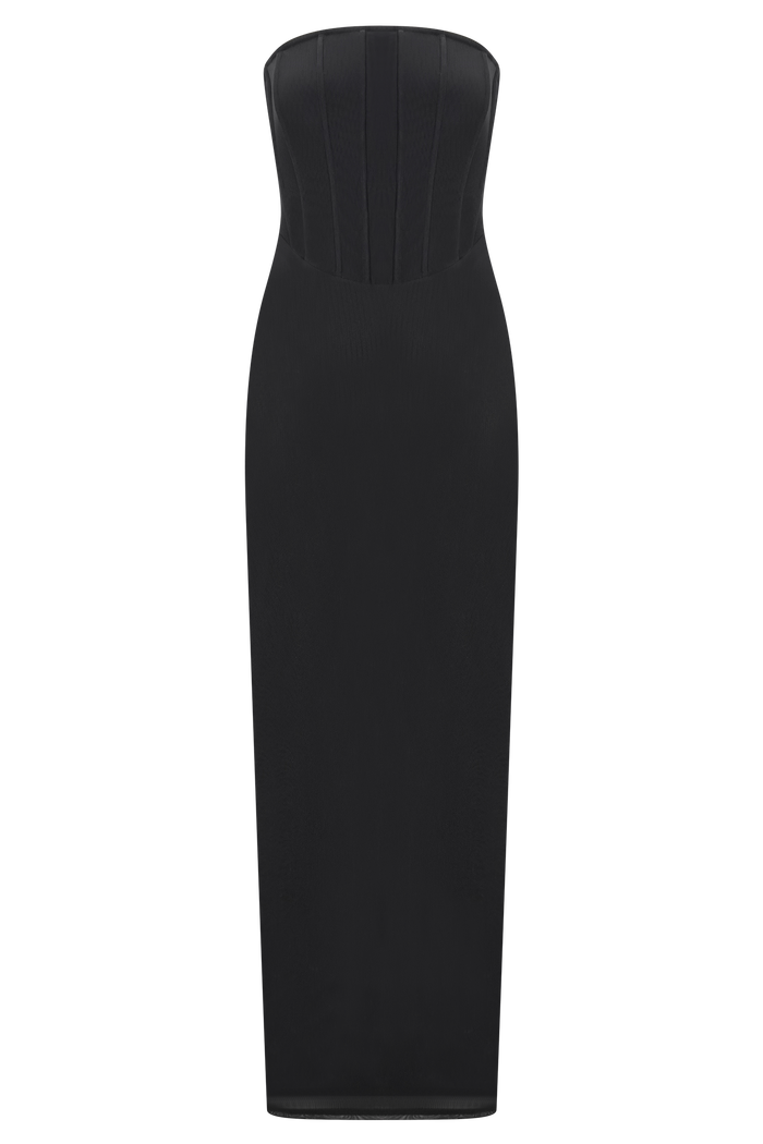 Gemma Strapless Mesh Maxi Dress - Black