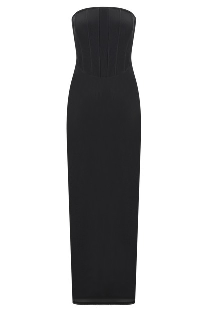 Gemma Strapless Mesh Maxi Dress - Black