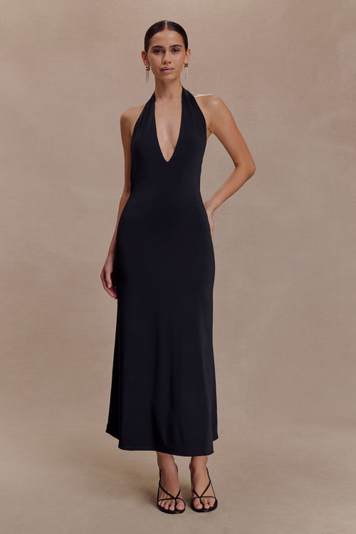 Genie Slinky Halter Midi Dress - Black