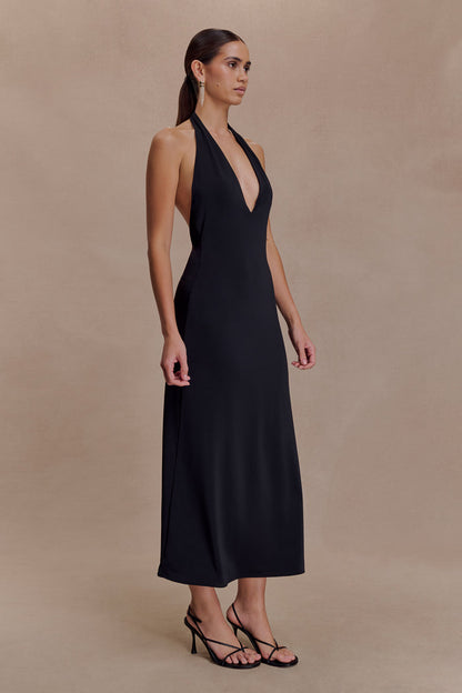 Genie Slinky Halter Midi Dress - Black