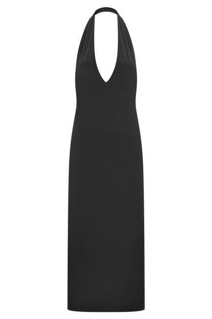 Genie Slinky Halter Midi Dress - Black