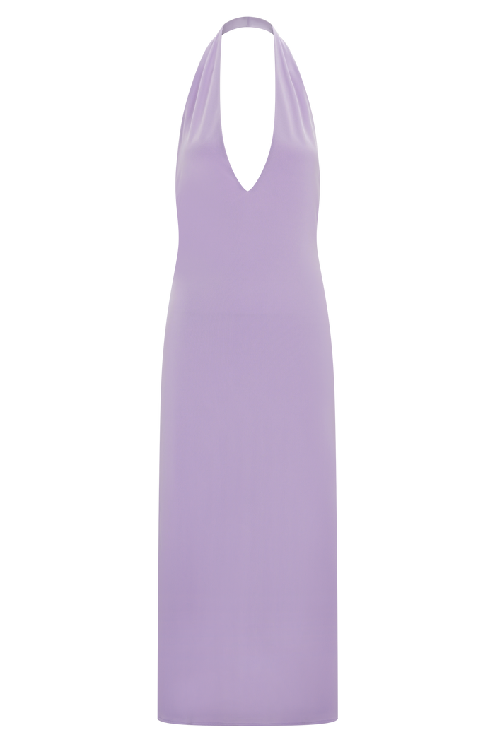 Genie Slinky Halter Midi Dress - Lilac