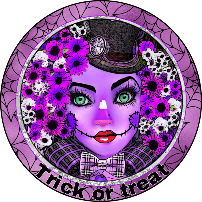 H084 Purple Scarecrow, Trick or Treat Sign, Wreath Sign, Wreath Center, Wreath Attachment