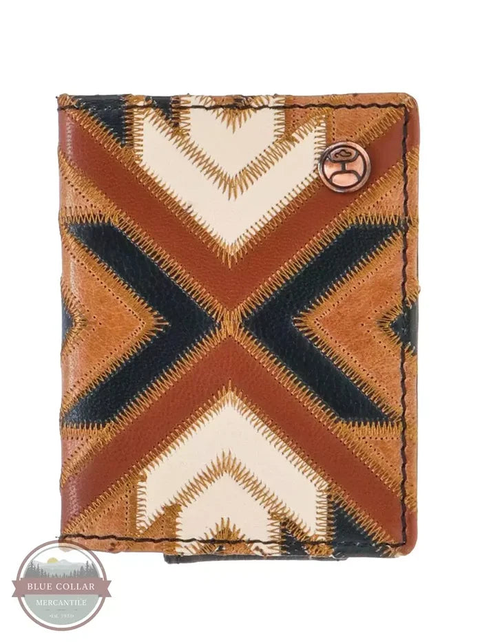 Hooey HFBF007-BRBK Montezuma Bi-Fold Wallet Money Clip in Black with Patchwork Front View