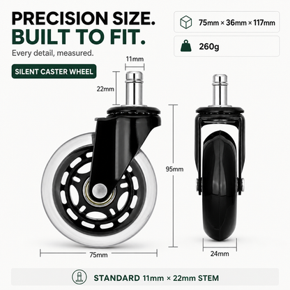 Hinomi Silent Wheels (Set of 5) - Quiet & Smooth-Gliding Replacement Casters for Chairs