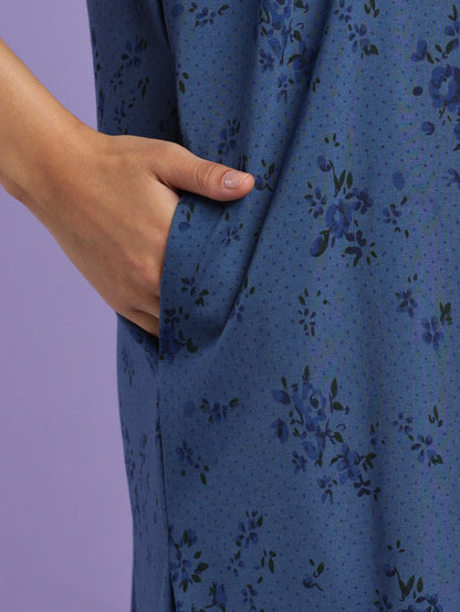 Indigo floral cotton blend nightydress for women online
